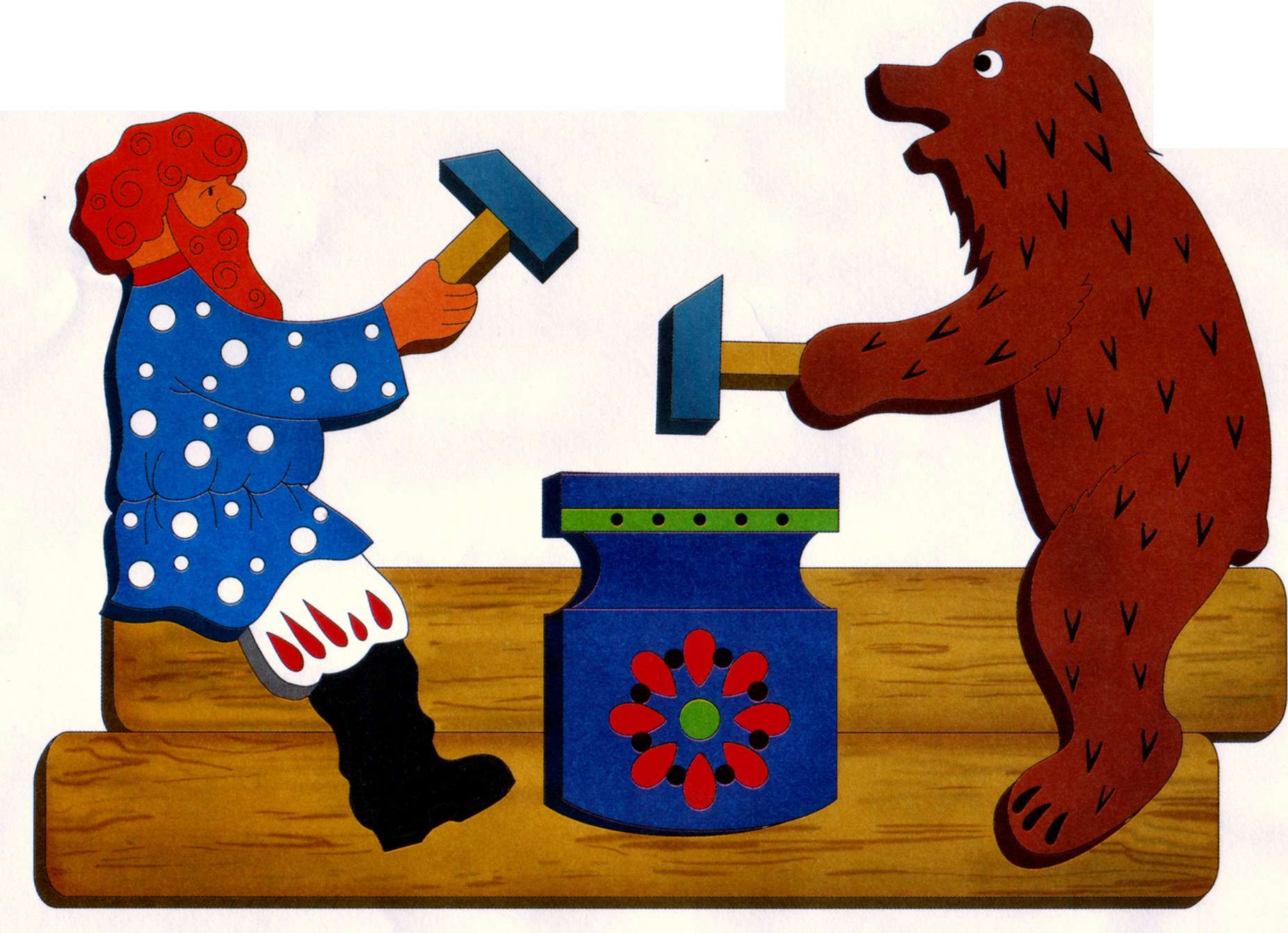Богородская игрушка медведь и мужик